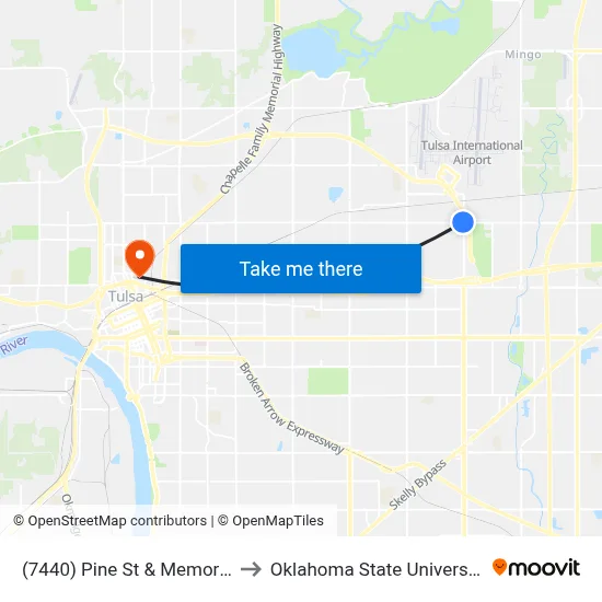 (7440) Pine St & Memorial Dr Wb to Oklahoma State University - Tulsa map