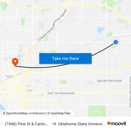 (7446) Pine St & Canton Ave Wb to Oklahoma State University - Tulsa map