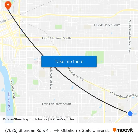 (7685) Sheridan Rd & 40th St Sb to Oklahoma State University - Tulsa map