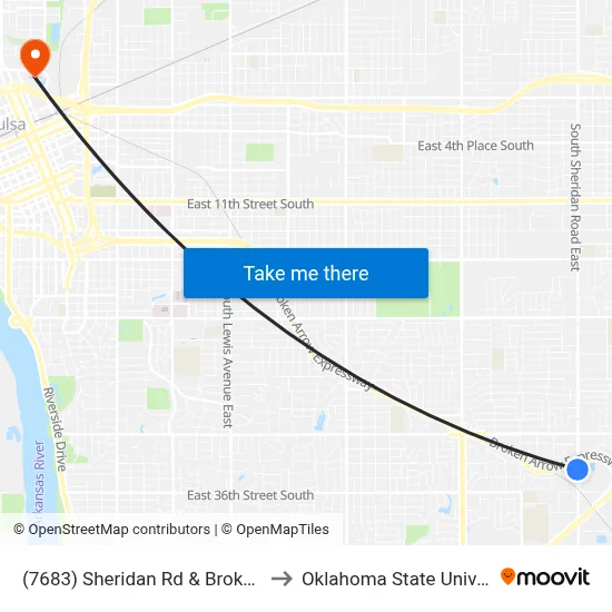 (7683) Sheridan Rd & Broken Arrow Expwy to Oklahoma State University - Tulsa map