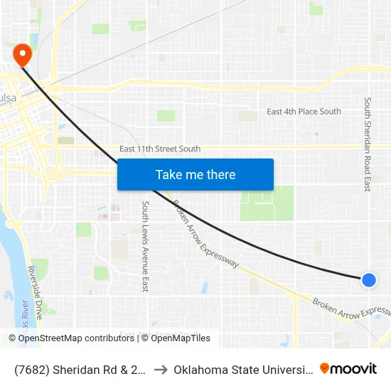 (7682) Sheridan Rd & 28th St Sb to Oklahoma State University - Tulsa map