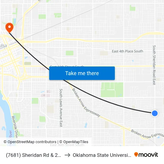 (7681) Sheridan Rd & 25th Pl Sb to Oklahoma State University - Tulsa map