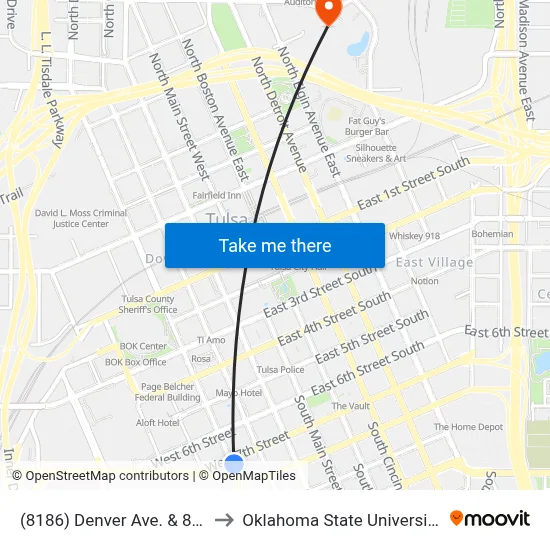 (8186) Denver Ave. & 8th St. Nb to Oklahoma State University - Tulsa map
