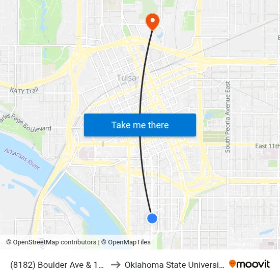 (8182) Boulder Ave & 17th St Nb to Oklahoma State University - Tulsa map