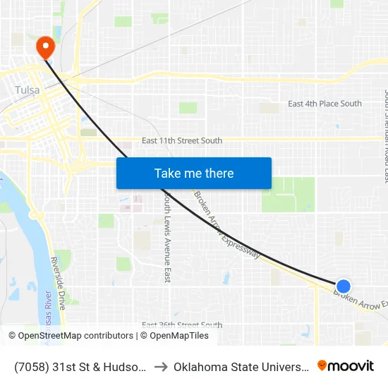 (7058) 31st St & Hudson Ave Wb to Oklahoma State University - Tulsa map