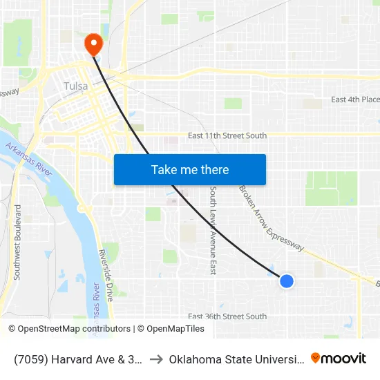 (7059) Harvard Ave & 31st St Sb to Oklahoma State University - Tulsa map