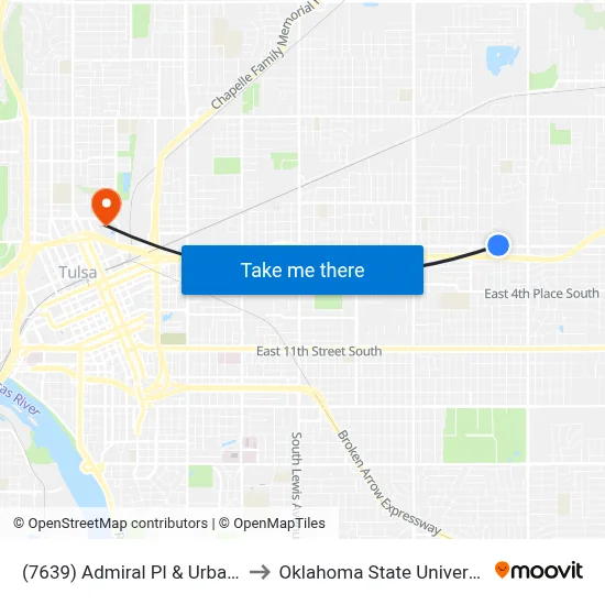 (7639) Admiral Pl & Urbana Ave Wb to Oklahoma State University - Tulsa map