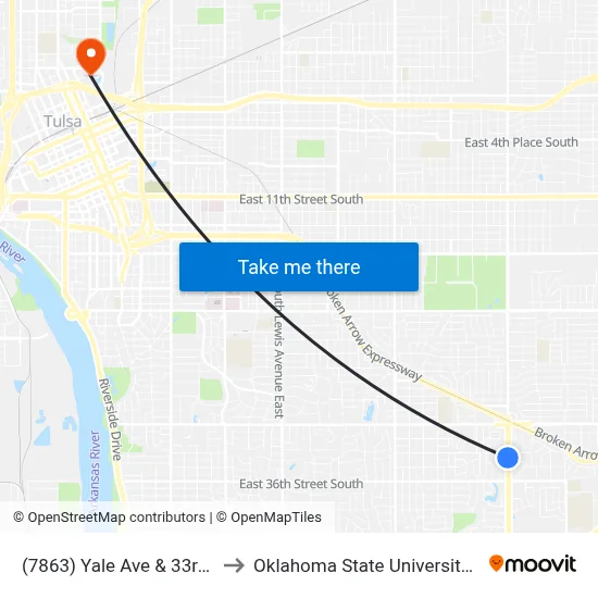 (7863) Yale Ave & 33rd St Sb to Oklahoma State University - Tulsa map