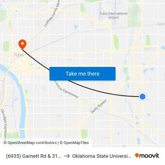 (6935) Garnett Rd & 31st St Nb to Oklahoma State University - Tulsa map