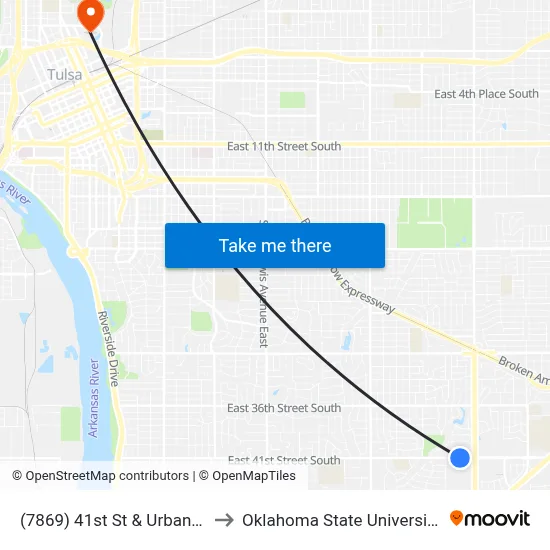(7869) 41st St & Urbana Ave Eb to Oklahoma State University - Tulsa map