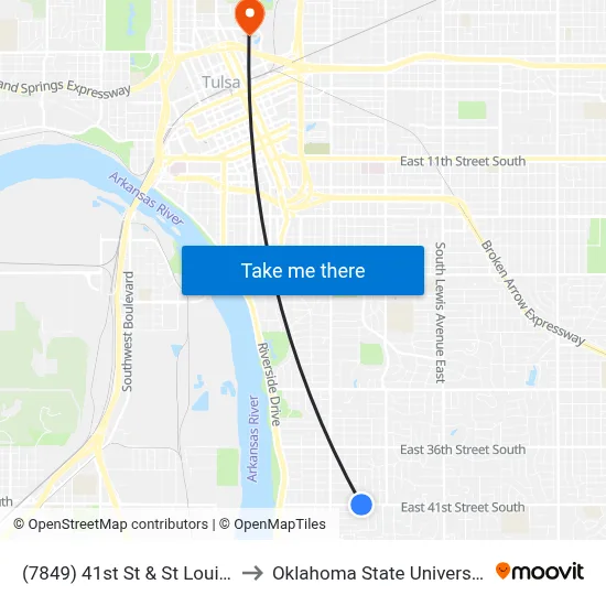 (7849) 41st St & St Louis Ave Wb to Oklahoma State University - Tulsa map