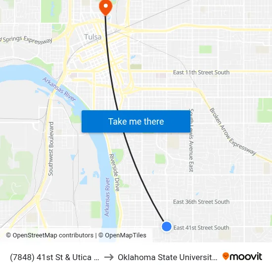 (7848) 41st St & Utica Ave Wb to Oklahoma State University - Tulsa map