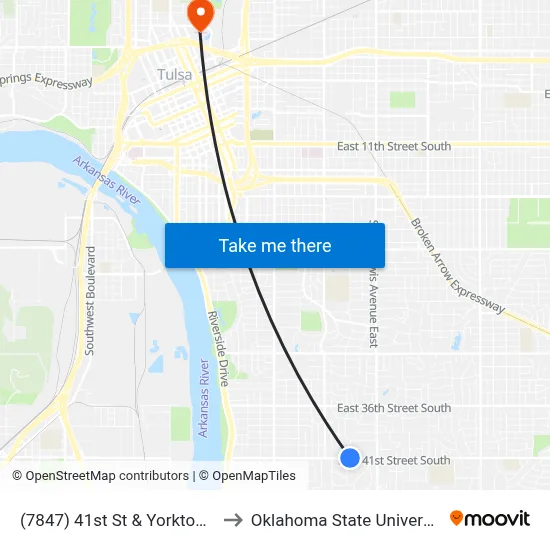 (7847) 41st St & Yorktown Ave Wb to Oklahoma State University - Tulsa map