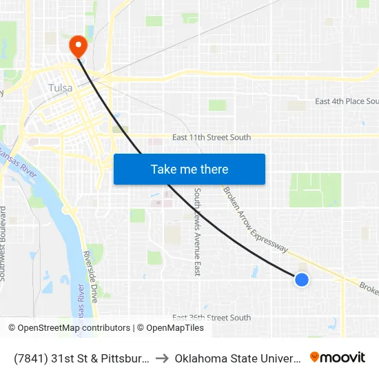 (7841) 31st St & Pittsburgh Ave Wb to Oklahoma State University - Tulsa map