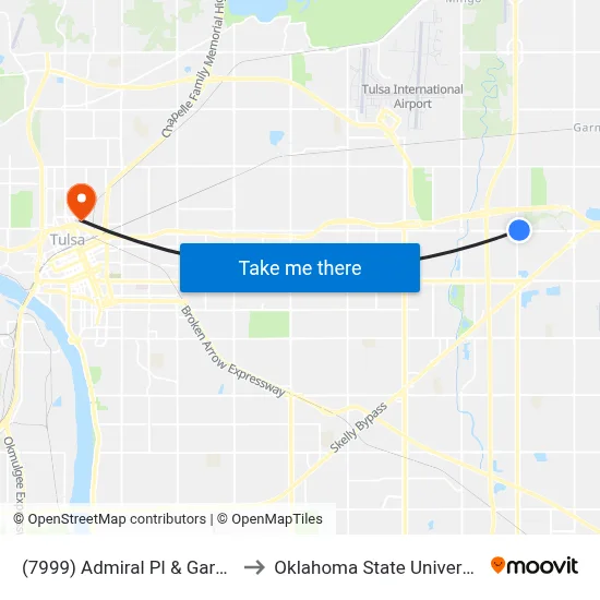 (7999) Admiral Pl & Garnett Rd Wb to Oklahoma State University - Tulsa map