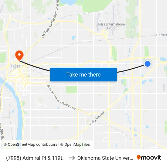 (7998) Admiral Pl & 119th E Ave Wb to Oklahoma State University - Tulsa map