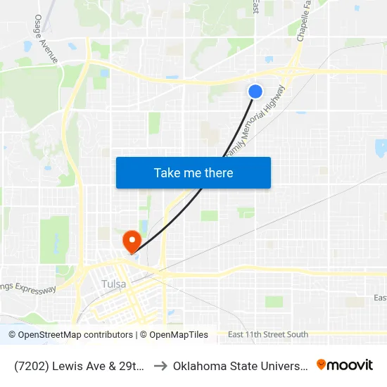 (7202) Lewis Ave & 29th St N Nb to Oklahoma State University - Tulsa map