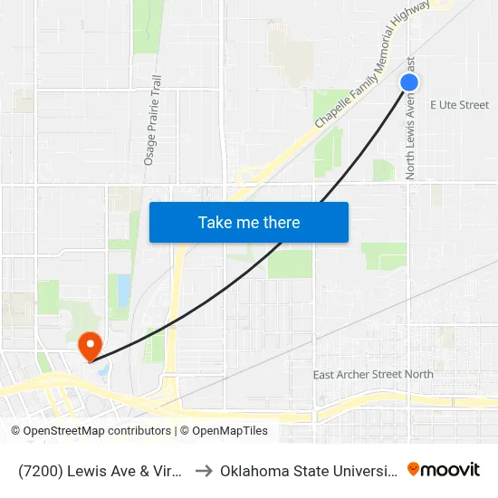 (7200) Lewis Ave & Virgin St Nb to Oklahoma State University - Tulsa map