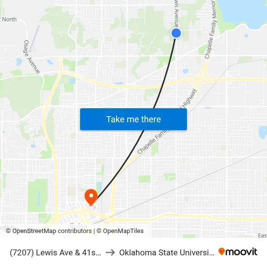 (7207) Lewis Ave & 41st St N Nb to Oklahoma State University - Tulsa map