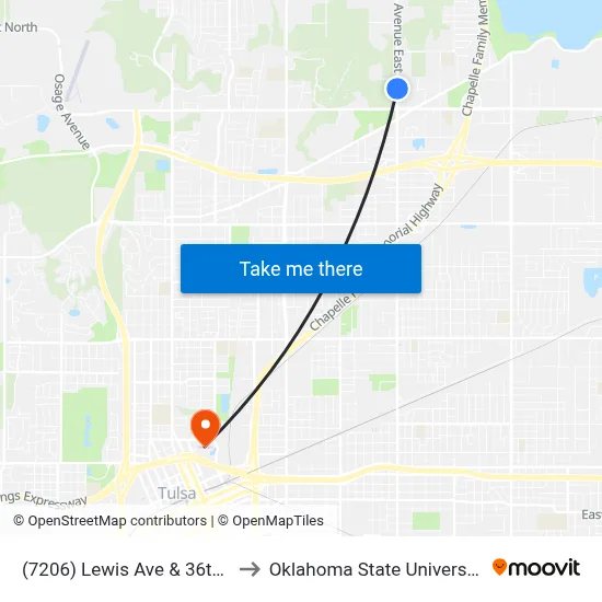 (7206) Lewis Ave & 36th St N Nb to Oklahoma State University - Tulsa map