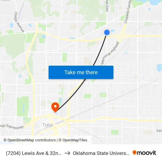 (7204) Lewis Ave & 32nd St N Nb to Oklahoma State University - Tulsa map