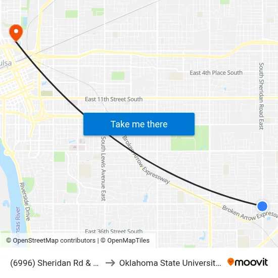 (6996) Sheridan Rd & 31st Sb to Oklahoma State University - Tulsa map