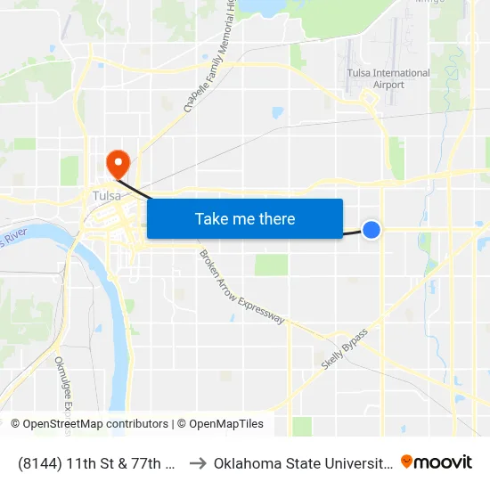 (8144) 11th St & 77th E Ave Eb to Oklahoma State University - Tulsa map