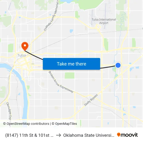 (8147) 11th St & 101st E Ave Eb to Oklahoma State University - Tulsa map