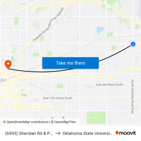 (6993) Sheridan Rd & Pine St Sb to Oklahoma State University - Tulsa map