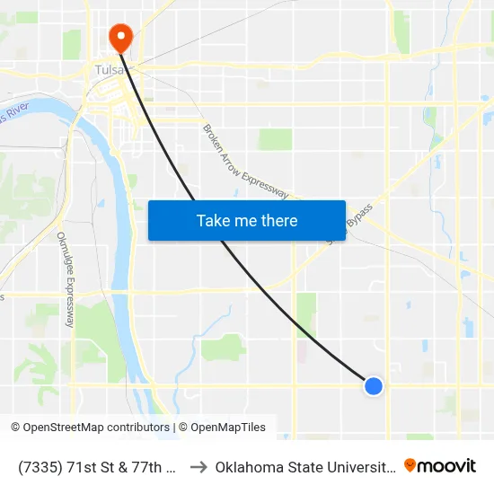 (7335) 71st St & 77th E Ave Eb to Oklahoma State University - Tulsa map