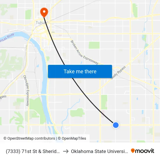 (7333) 71st St & Sheridan Rd Eb to Oklahoma State University - Tulsa map