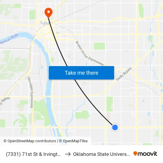 (7331) 71st St & Irvington Ave Eb to Oklahoma State University - Tulsa map