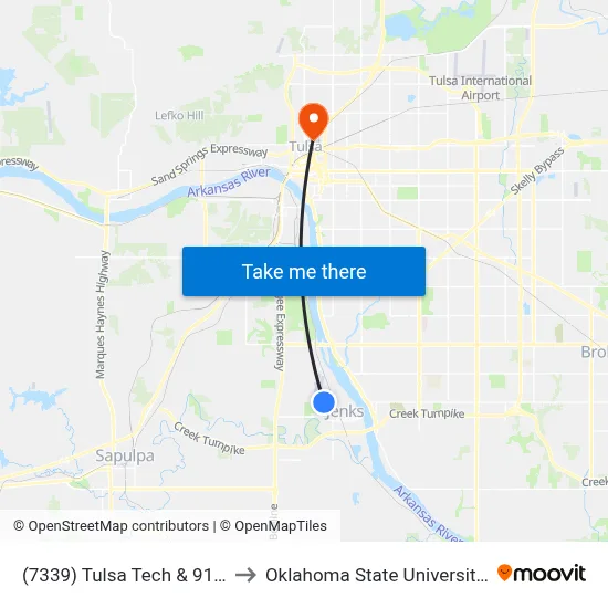 (7339) Tulsa Tech & 91st St Eb to Oklahoma State University - Tulsa map