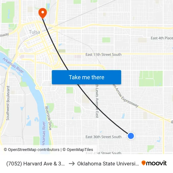 (7052) Harvard Ave & 36th St Nb to Oklahoma State University - Tulsa map