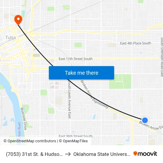 (7053) 31st St. & Hudson Ave. Eb to Oklahoma State University - Tulsa map