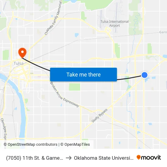 (7050) 11th St. & Garnett Rd. Eb to Oklahoma State University - Tulsa map