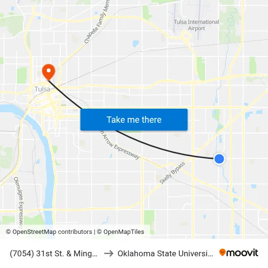 (7054) 31st St. & Mingo Ave Eb to Oklahoma State University - Tulsa map
