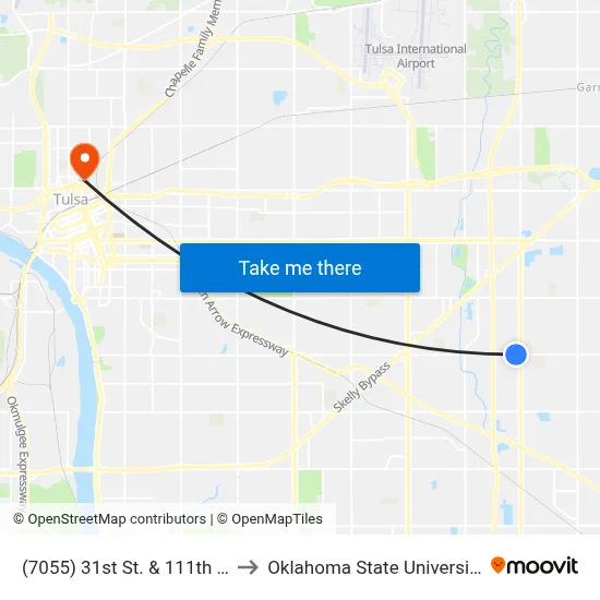 (7055) 31st St. & 111th E Ave Eb to Oklahoma State University - Tulsa map