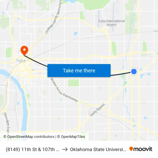 (8149) 11th St & 107th E Ave Eb to Oklahoma State University - Tulsa map