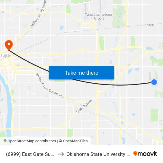 (6999) East Gate Sub Hub to Oklahoma State University - Tulsa map