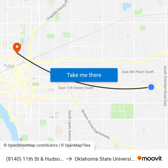 (8140) 11th St & Hudson Ave Eb to Oklahoma State University - Tulsa map