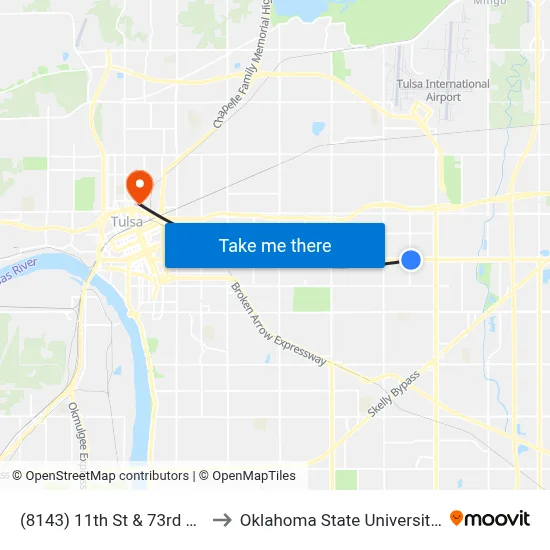 (8143) 11th St & 73rd E Ave Eb to Oklahoma State University - Tulsa map