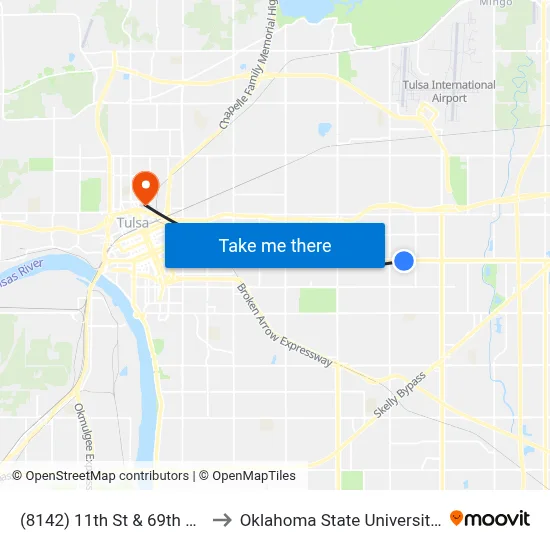 (8142) 11th St & 69th E Ave Eb to Oklahoma State University - Tulsa map