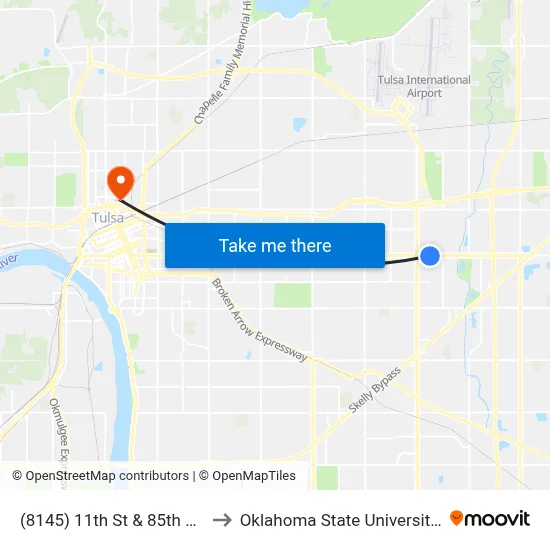 (8145) 11th St & 85th E Ave Eb to Oklahoma State University - Tulsa map