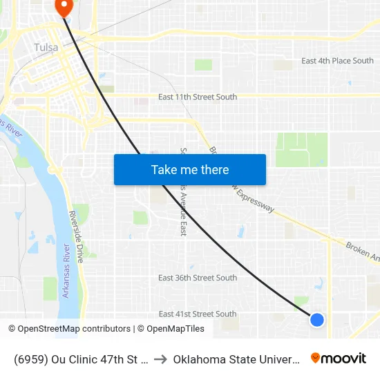 (6959) Ou Clinic 47th St & 41st Nb to Oklahoma State University - Tulsa map
