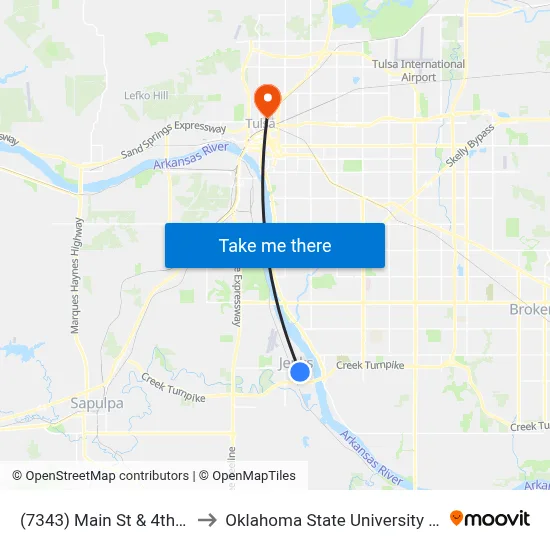 (7343) Main St & 4th St Eb to Oklahoma State University - Tulsa map