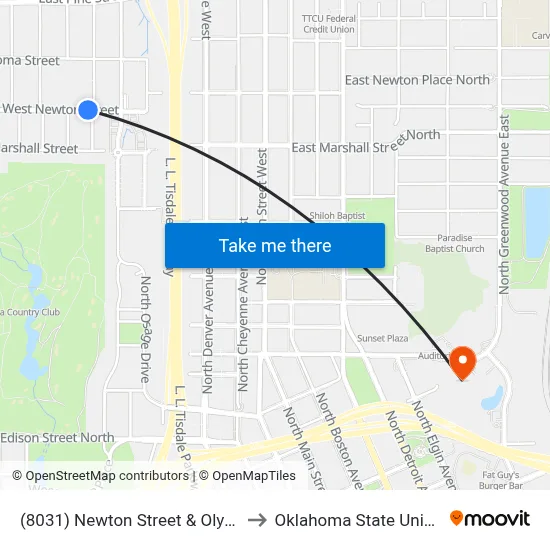 (8031) Newton Street & Olympia Avenue Wb to Oklahoma State University - Tulsa map