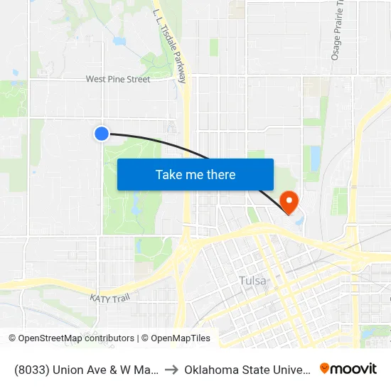 (8033) Union Ave & W Marshall St Wb to Oklahoma State University - Tulsa map