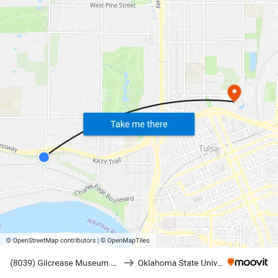 (8039) Gilcrease Museum Rd & Admiral Blv to Oklahoma State University - Tulsa map