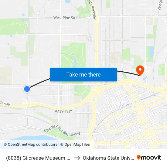 (8038) Gilcrease Museum Rd & Easton Pl S to Oklahoma State University - Tulsa map